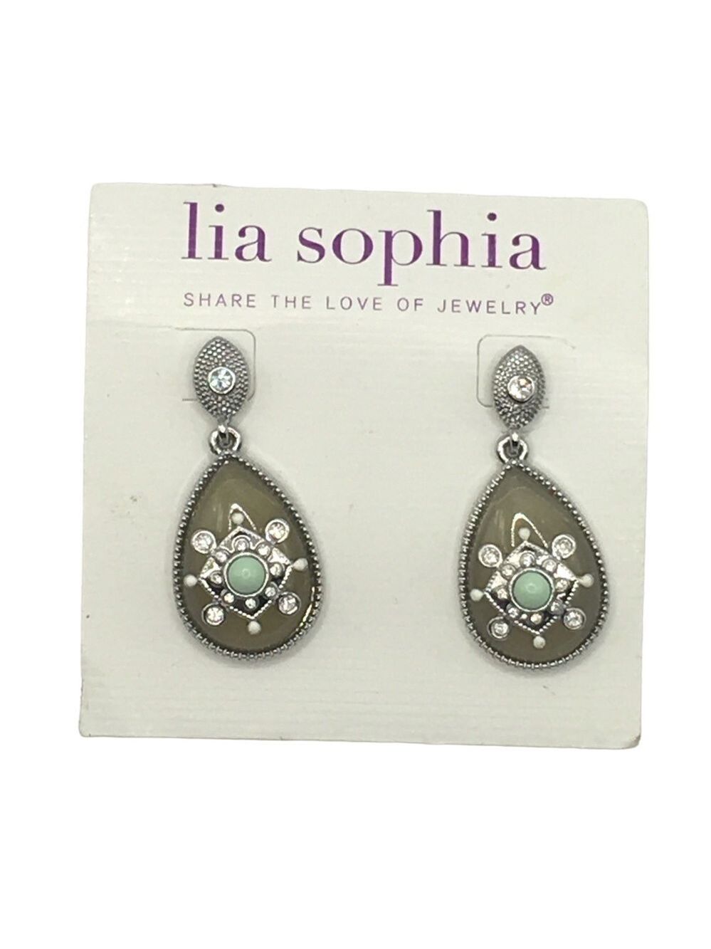 STUNNING Lia Sophia Green Yellow Toned Rhinestone Dangle Earrings Pierced NWOT